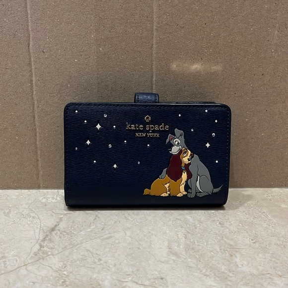 ♠️kate spade X Disney Lady and the Tramp Medium Bifold Wallet, Parisian Blue NWT - Picture 5 of 13